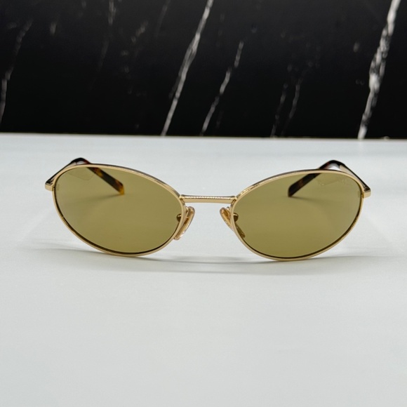 NEW SPR A59 5AK70G PRADA PRA59S 5AK70G WOMEN SUNGLASSES PR A59S 5AK70G GOLD OVAL - Picture 4 of 11